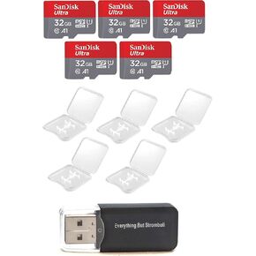 SanDisk Ultra 32GB Micro SD SDHC Memory Flash Card (5 Pack) UHS-I Class 10 SDSQUAR-032G-GN6MN Wholesale Lot Bundle with 5 Plastic Jewel Cases and Everything But Stromboli Card Reader