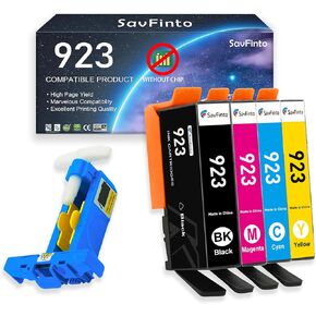 923 Ink Cartridges Combo Pack 923e (Without Chip) Replacement for HP 923 Ink Cartridges for OfficeJet 8122e 8123 8120 OfficeJet Pro 8130 8135e 8138e 8139e Printer (4-Pack, BK/C/M/Y)