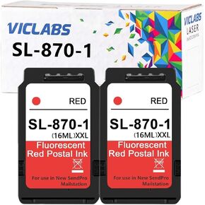 2 Pack SL-870-1 XXL Fluorescent Red Ink Cartridge Replacement for Pitney Bowes SL870-1 Red Ink Cartridges for use in New SendPro Mailstation Postage Meter (16ML * 2 Pack)