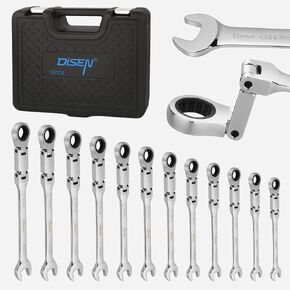 DISEN Ratcheting Wrench Set 25pcs, Long Flex-Head Ratchet Wrenches Set Double Jointed, Ratchet Combination Wrench Set Metric 8-19mm and SAE 1/4'' -3/4'', 72-Teeth, Cr-V Steel, with Heavy Duty Case