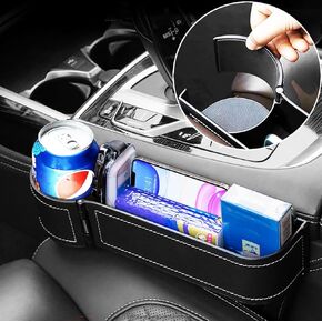 MTGOCHA Car Seat Gap Filler Organizer Adjustable Car Leather Cup Holder Gap Bag, Car Seat Gap Storage Box, Car Organizer Between Seats for Phone,Glasses,Keys,Cards (Black,Driver Side)