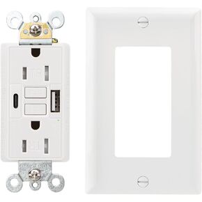 GFCI Outlet مع USB داخل الجدار ، 20A اختبار ذاتي مع مؤشر LED TAREDATAN DC5V 4.8A الشاحن مع نوع USB A & TYPEC ، أبيض in Kuwait