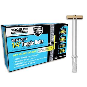 TOGGLER SNAPTOGGLE BB Toggle Anchor, Zinc-Plated Steel Channel, Made in US, 3/8" to 3-5/8" Grip Range, For 1/4"-20 UNC Fastener Size (Pack of 50)