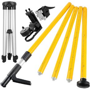 Firecore 12 Ft./3.7M Professional Laser Level Pole with Tripod and 1/4-Inch by 20-Inch Laser Mount for Rotary and Line Lasers, Adjustable Telescoping Laser Pole with 5/8"-11 Threaded Adapter-FLP370C