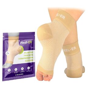 Plantar Fasciitis Compression Foot Sleeves - Socks with Arch & Ankle Support - Brace for Heel Pain Relief, Spur, Sore Feet for Men & Women (Beige, L/XL)