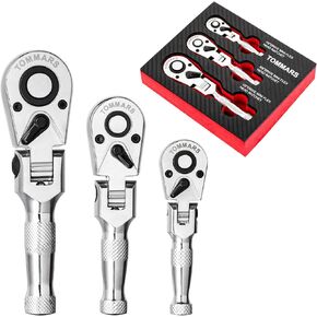TOMMARS Extendable Ratchet Wrench Set, 1/4" 3/8" 1/2" Drive 72-Tooth Quick-release Retractable Socket Wrench Reversible