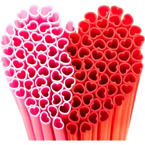 100pcs Heart Disposable Drinking Straws for Romantic Celebrations, Valentines Straws for Parties and Special Occasions (Pink&Red）