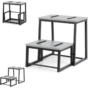 Wooden Step Stool for Adults, Heavy Duty Sturdy Stepping Stools Hold up to 500Lb, 3 in1 Bed Step Stool with Metal Frame, Two Step Stool for High Beds/Kichen/Bathroom, Grey