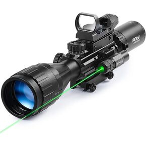 PINTY Rifle Scope Combo — 4-16x50 Illuminated Hunting Scope with Red Dot Sight, Green Laser Sight, Picatinny Riser, and Dual Illuminated Reticle