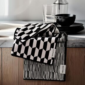 RECYCO Waffle Kitchen Towel Set of 2 - Quick Dry Microfiber Sustainable Dish Towels - Ultra Absorbent Reusable Cleaning Tea Towels - Lightweight Hand Towels,16"x 28", Black & White Mirage