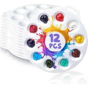 Paint Tray Palettes, Plastic Paint Pallets with Hanging Hole for Kids or Students to Paints on School Project, Art Class or Have a Birthday Painting Party -12pcs