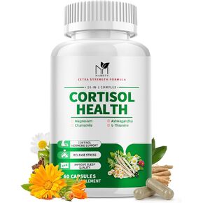 Cortisol Supplement - 10 in 1 Cortisol Manager with Magnesium, Ashwagandha, L-Theanine, Cortisol Health & Stress Relief, Lower Cortisol for Women - 60 Vegetarian Capsules