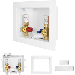 1-PACK GUOFIS Washing Machine Outlet Box with Copper Water Hammer Arrestor, PEX Laundry Washer Box with Central and Side Drain Design(1/2"Copper Press Connection Inlet X 3/4"MHT Outlet)