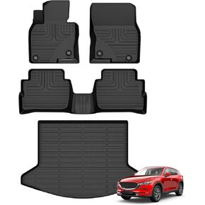 Floor Mats & Cargo Liner for Mazda CX-5 2025 2024 2023 All Weather Automotive TPE Liners Set Anti-Slip Waterproof Floor Liners Accessories (Car Mats+Trunk Mat) Black