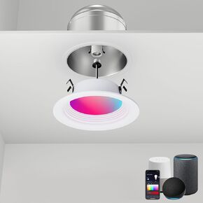 Gefolly Smart Recessed Lighting 6 Inch, Led Can Lights for Ceiling Color Changing Wi-Fi Bluetooth Connect, Dimmable Retrofit Led Recessed Lighting Compatible with Alexa & Google Assistant, 4Pack
