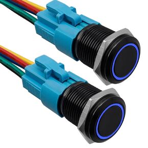 Yakamoz Spring Loaded Push Button Switch, 2Pcs Yellow Led Momentary Switch 5 Pin 1NO 1NC SPDT Switch 12V Waterproof Metal Power Switch for 16mm Mounting Hole with Wire Connector