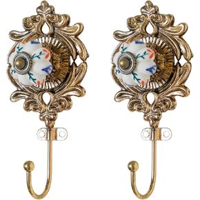 NIKKY HOME Vintage Hooks for Wall, Antique Brass Coat Hooks Wall Mounted, Bathroom Hooks for Towels, Decorative Wall Hooks for Hanging Purse, Hat, Keys & Clothes 2 PCS - Blue