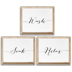 Wash Soak Relax - Bathroom Decor Art Prints (Set of 3) - Unframed - 8x10s