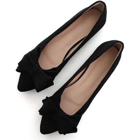 SAILING LU Bow-Knot Ballet Flats Womens Pointy Toe Flat Shoes Suede Dressy Shoes Wear to Work Slip Ons Moccasins Black Size 10