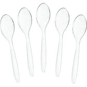 Plasticpro Disposable Clear Plastic Soup Spoons Heavyweight Utensils Pack of 200 Count