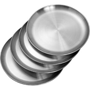 Stainless Steel Plates 9 inch 304 Metal Lightweight Unbreakable Dinner Dishes Plates Set Non-Toxin Dishwasher Safe BPA Free and Healthy (10 Pcs)