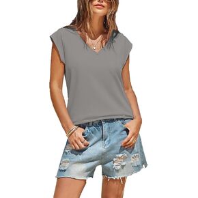 Women's Solid Color T-Shirt Casual Summer Short Sleeve Crewneck Loose Casual Basic Tee Tops Blouse