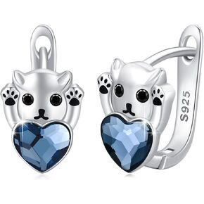 Paw Print Earrings for Women 925 Sterling Silver Exquisite Dog Paw Huggie Hoop Earrings Cute Animal Jewelry Gifts for Wife Daughter Birthday Valentines Day