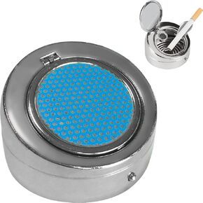 WAYUTO Circular Ashtray with Lid Stainless Steel Smell Proof Portable Mini Smokeless Flip Cover Windproof Self Extinguishing Butt Bucket Ash Tray Indoor Outdoor Travel Home Office Modern Tabletop