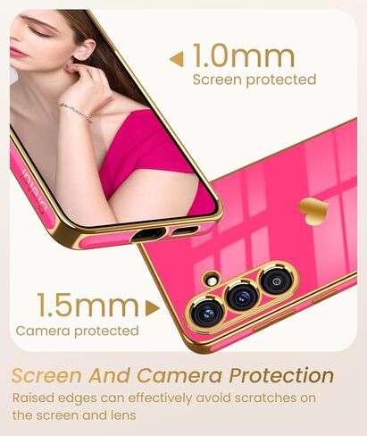 Dretal for Samsung Galaxy S25+ Plus 5G Case with Screen Protector, Women Girl Cute Girly Love-Heart Luxury Gold Soft Camera Protection Bumper Shockproof Phone Case for Galaxy S25+(Hot Pink) in Saudi Arabia