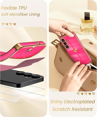 Dretal for Samsung Galaxy S25+ Plus 5G Case with Screen Protector, Women Girl Cute Girly Love-Heart Luxury Gold Soft Camera Protection Bumper Shockproof Phone Case for Galaxy S25+(Hot Pink) in Saudi Arabia