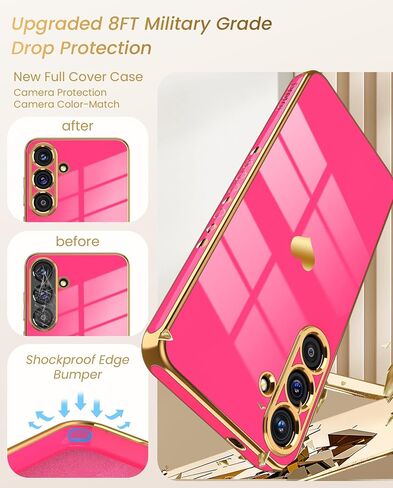 Dretal for Samsung Galaxy S25+ Plus 5G Case with Screen Protector, Women Girl Cute Girly Love-Heart Luxury Gold Soft Camera Protection Bumper Shockproof Phone Case for Galaxy S25+(Hot Pink) in Saudi Arabia