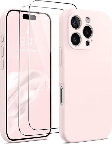 AOTESIER Magnetic for iPhone 16 Pro Case, [Compatible with MagSafe][Camera Protection], Food Grade Silicone Phone Case with [2 Screen Protectors], Anti-Scratch Protective Lining, 6.3inch, Chalk Pink in Kuwait