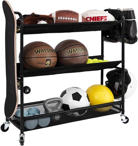 StorageWorks Garage Storage Organizer, 38 ½" L x 20 ¾" W x 27 ½" H, Storage Rolling Cart, Sports Ball Cage Organizer for Basketball and Soccer Courts, Playgrounds, Gyms and Schools, Black, 1 Pack in Kuwait