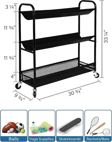 StorageWorks Garage Storage Organizer, 38 ½" L x 20 ¾" W x 27 ½" H, Storage Rolling Cart, Sports Ball Cage Organizer for Basketball and Soccer Courts, Playgrounds, Gyms and Schools, Black, 1 Pack in Kuwait