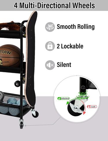 StorageWorks Garage Storage Organizer, 38 ½" L x 20 ¾" W x 27 ½" H, Storage Rolling Cart, Sports Ball Cage Organizer for Basketball and Soccer Courts, Playgrounds, Gyms and Schools, Black, 1 Pack in Kuwait