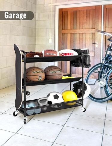 StorageWorks Garage Storage Organizer, 38 ½" L x 20 ¾" W x 27 ½" H, Storage Rolling Cart, Sports Ball Cage Organizer for Basketball and Soccer Courts, Playgrounds, Gyms and Schools, Black, 1 Pack in Kuwait