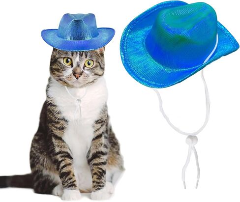 Dog Cowboy Hat Dog Cat Cowboy Hat Costume Bandana West Cowboy Accessories for Pet Metallic Space Shiny Cowboy Hats for Dog Cat (Blue) in Kuwait