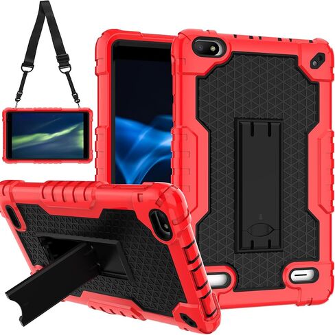 Case for BLU M8L 2022,BLU M8L Plus 8 inch Tablet - [Built-in Kickstand] Anti Slip Kids Friendly Shockproof Silicone Protective Cover (Red/Black) in Kuwait