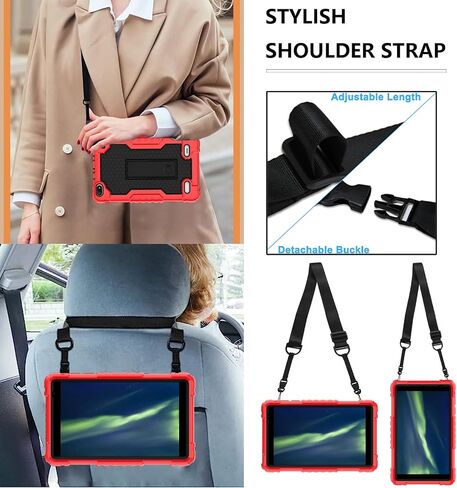 Case for BLU M8L 2022,BLU M8L Plus 8 inch Tablet - [Built-in Kickstand] Anti Slip Kids Friendly Shockproof Silicone Protective Cover (Red/Black) in Kuwait