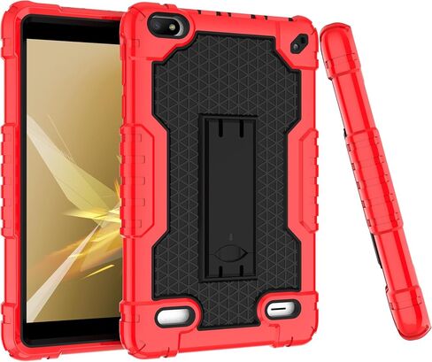 Case for BLU M8L 2022,BLU M8L Plus 8 inch Tablet - [Built-in Kickstand] Anti Slip Kids Friendly Shockproof Silicone Protective Cover (Red/Black) in Kuwait