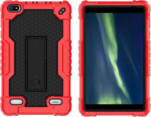 Case for BLU M8L 2022,BLU M8L Plus 8 inch Tablet - [Built-in Kickstand] Anti Slip Kids Friendly Shockproof Silicone Protective Cover (Red/Black) in Kuwait