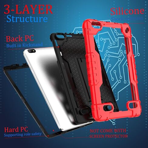 Case for BLU M8L 2022,BLU M8L Plus 8 inch Tablet - [Built-in Kickstand] Anti Slip Kids Friendly Shockproof Silicone Protective Cover (Red/Black) in Kuwait