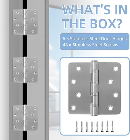 6 Pack Heavy Duty Door Hinges, 4 Inch Ball Bearing Door Hinges Stainless Steel Hinges with 1/4" Radius Corners, Heavy Duty Door Hardware for Left and Right Hand Door, Matte Black in Kuwait