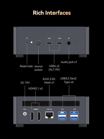 MINISFORUM X1-255 Mini PC AMD Ryzen 7 255(8C/16T) 32GB DDR5 512GB SSD Desktop Computer, HDMI2.1|DP2.0|2xUSB4 Video Output, 1x Oculink Port, 2.5G RJ45 Port/WiFi7/BT5.4, Radeon Graphics Micro PC in Kuwait