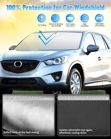 BESTVIEW Windshield Sun Shade Compatible with Mazda 3 Hatchback Sedan 2014-2018, Foldable Reflective Sunshade for Car Cover in Kuwait