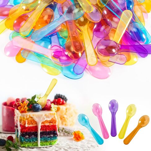 ملاعق صغيرة - 100 PCs ملاعق الحلوى المجلدات البلاستيكية التي يمكن التخلص منها ملاعق بلاستيكية صغيرة لسيارة الآيس كريم الحلوى الزبادي للاحتفالات للحفلات (100 ، أبيض) in Kuwait