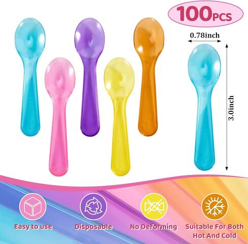 ملاعق صغيرة - 100 PCs ملاعق الحلوى المجلدات البلاستيكية التي يمكن التخلص منها ملاعق بلاستيكية صغيرة لسيارة الآيس كريم الحلوى الزبادي للاحتفالات للحفلات (100 ، أبيض) in Kuwait