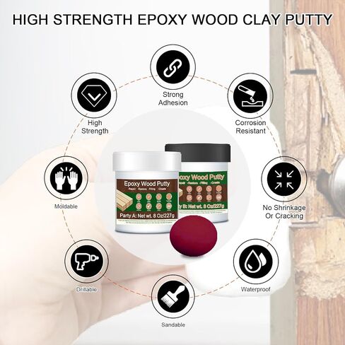 Epoxy Putty - 16 oz White Epoxy Wood Filler, 2-Part Stainable Epoxy Filler Structural Wood Epoxy Putty Kit, Wooden Floor Furniture Repair for Repairing and Bonding Damageed Wood in Kuwait