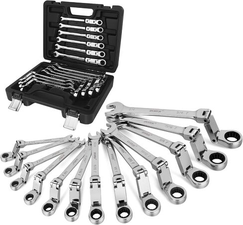 DISEN Ratcheting Wrench Set 25pcs, Long Flex-Head Ratchet Wrenches Set Double Jointed, Ratchet Combination Wrench Set Metric 8-19mm and SAE 1/4'' -3/4'', 72-Teeth, Cr-V Steel, with Heavy Duty Case in Kuwait