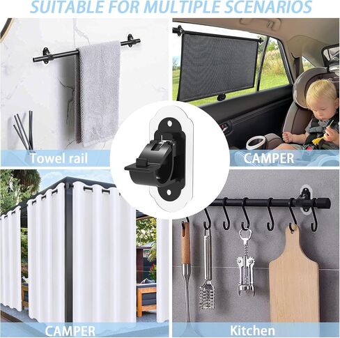 Curtain Rod Holder，no Nail Curtain Rod Holders，adhesive curtain rod holder，No Drill Curtain Rod Brackets， Multipurpose Nail Free Stick on Curtain Rod Hooks， Self Adhesive Rod Holder Hooks 4pcs（Black） in Saudi Arabia